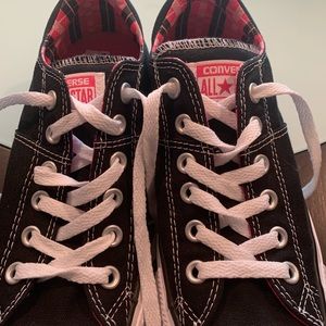 Black Converse All Stars with pink plaid interior